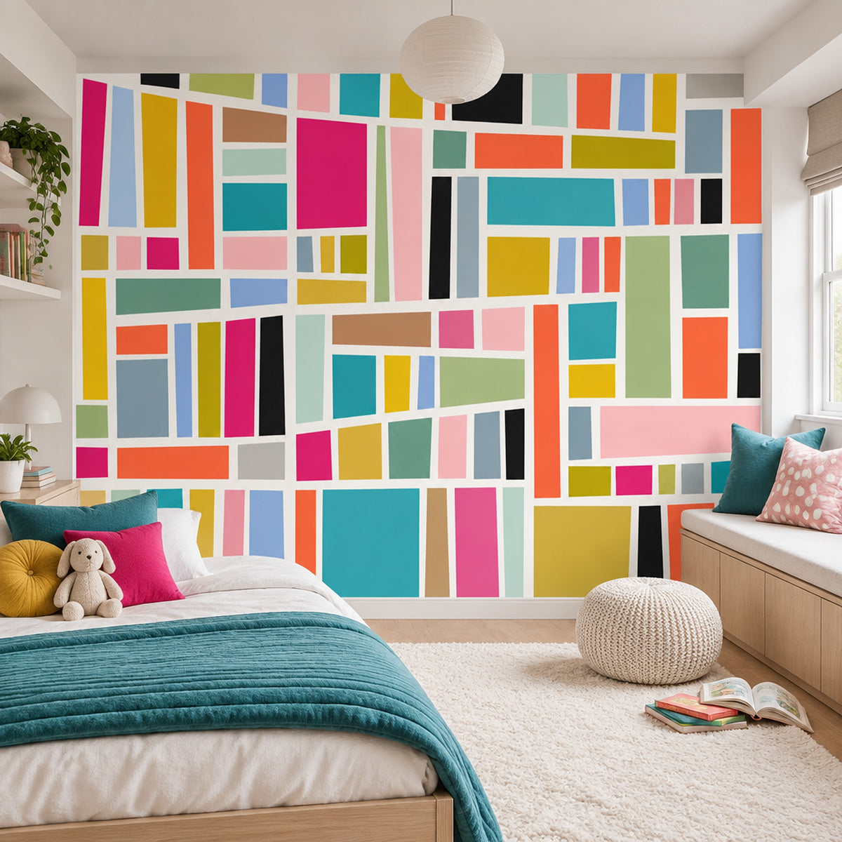 Color Block Grid Wallpaper Mid Century Modern Wall Mural