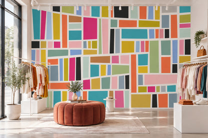 Color Block Grid Wallpaper Mid Century Modern Wall Mural
