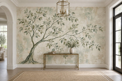 Watercolor Tree Branches Wallpaper Textured Plaster Wall Mural