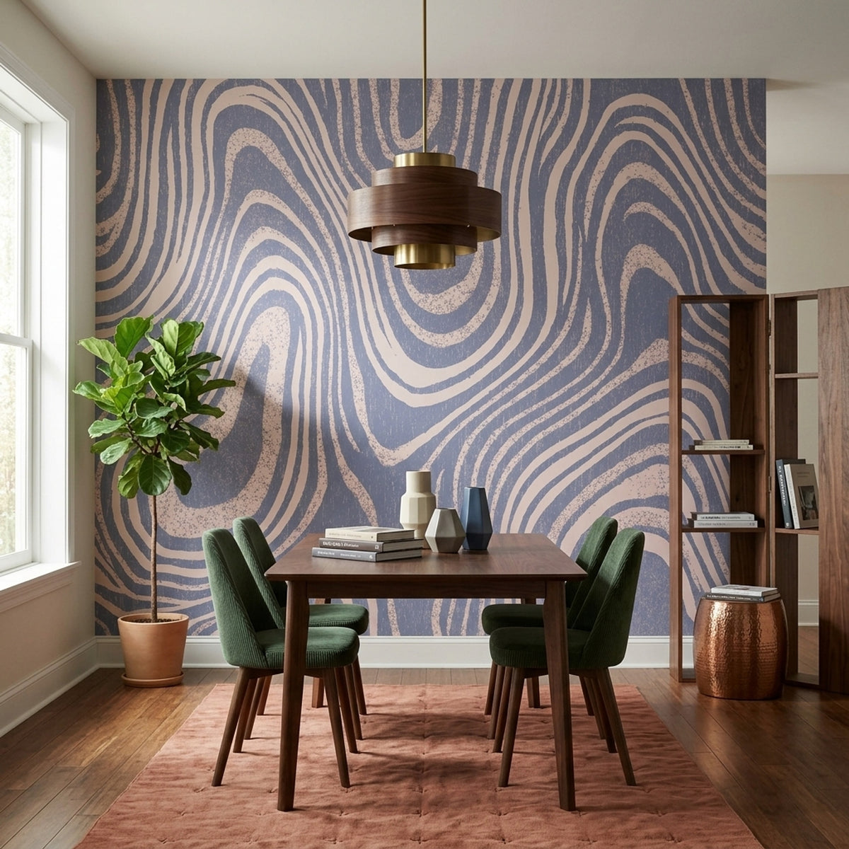 Abstract Topographic Contour Lines Wallpaper Textured Blue Cream Wall Mural
