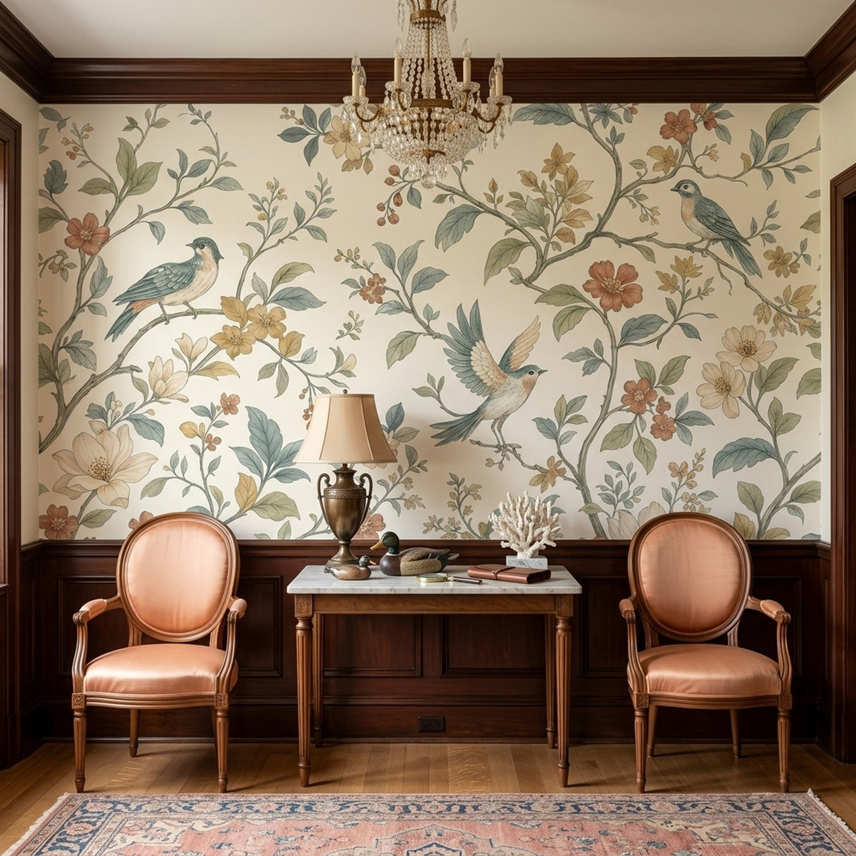 Chinoiserie Birds And Vines Wallpaper Vintage Botanical Wall Mural