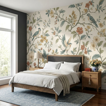 Chinoiserie Birds And Vines Wallpaper Vintage Botanical Wall Mural