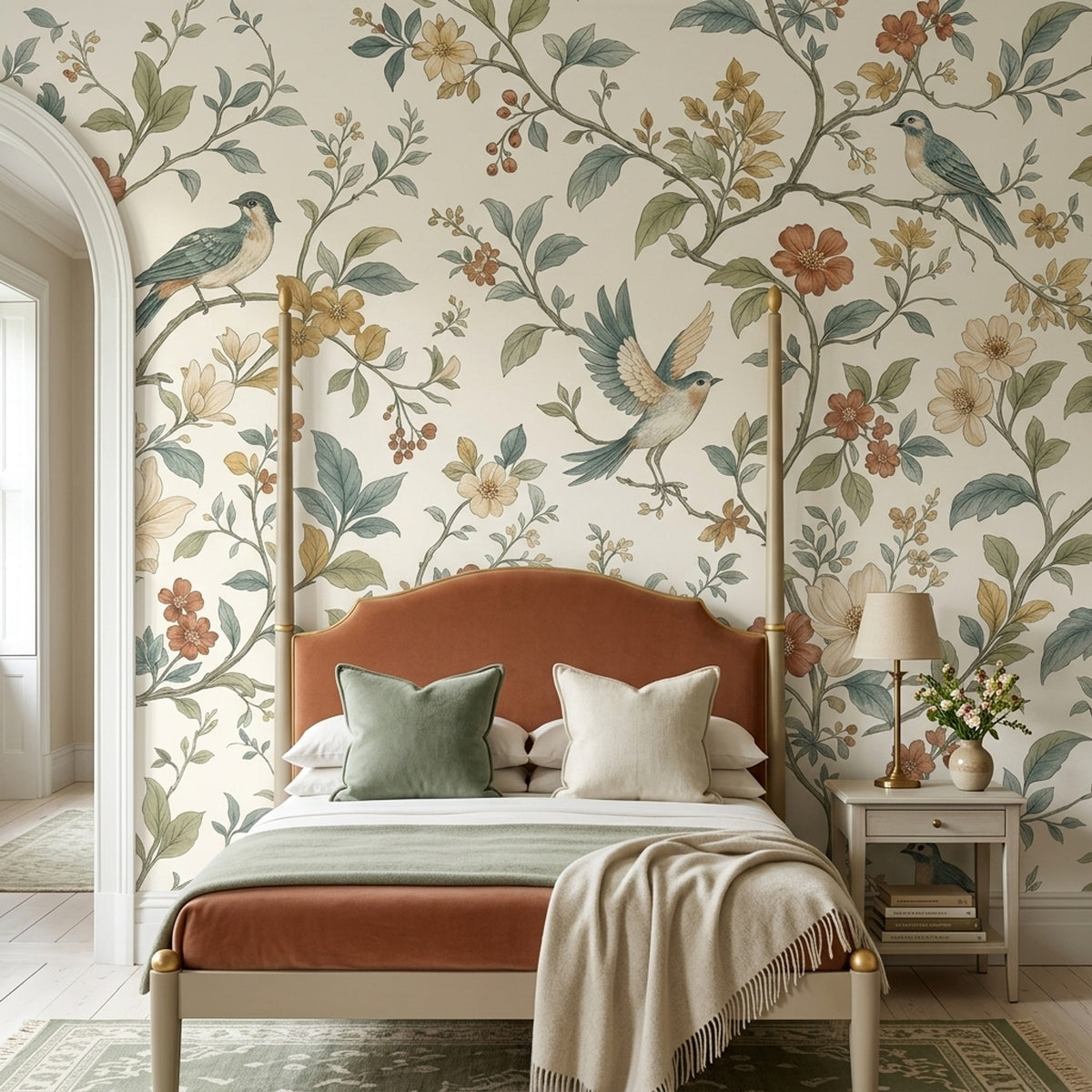 Chinoiserie Birds And Vines Wallpaper Vintage Botanical Wall Mural
