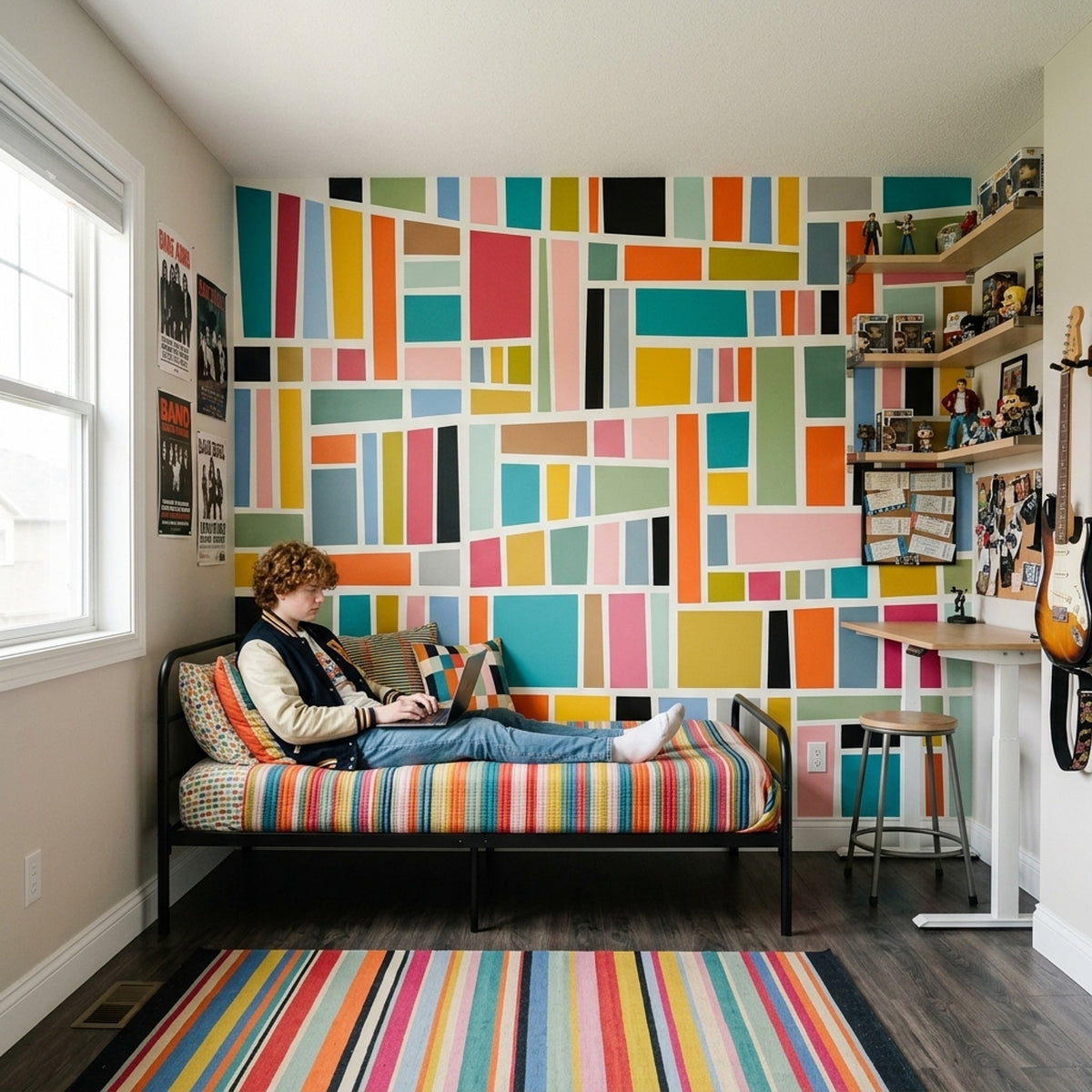 Color Block Grid Wallpaper Mid Century Modern Wall Mural