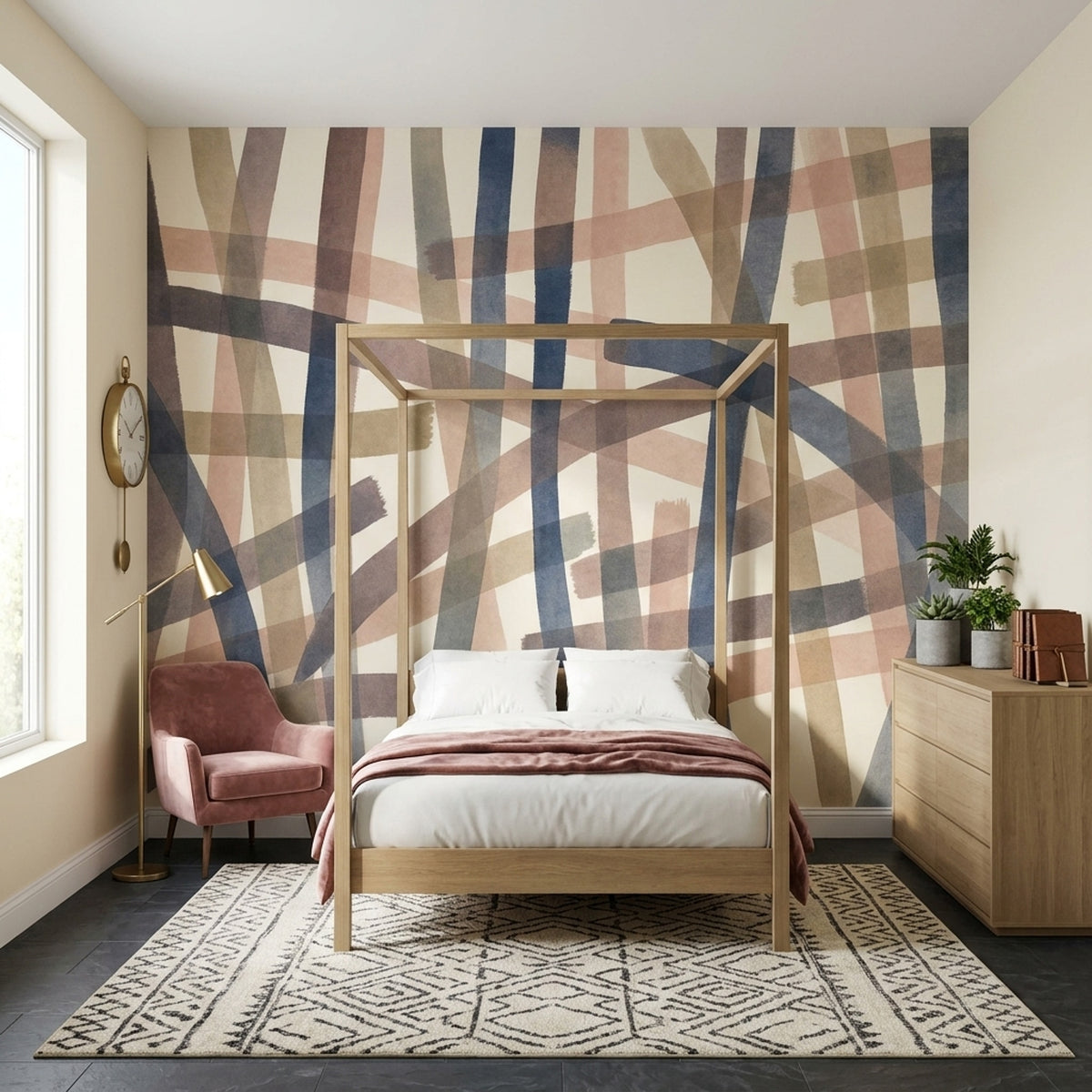 Abstract Brushstroke Stripes Wallpaper Geometric Watercolor Wall Mural