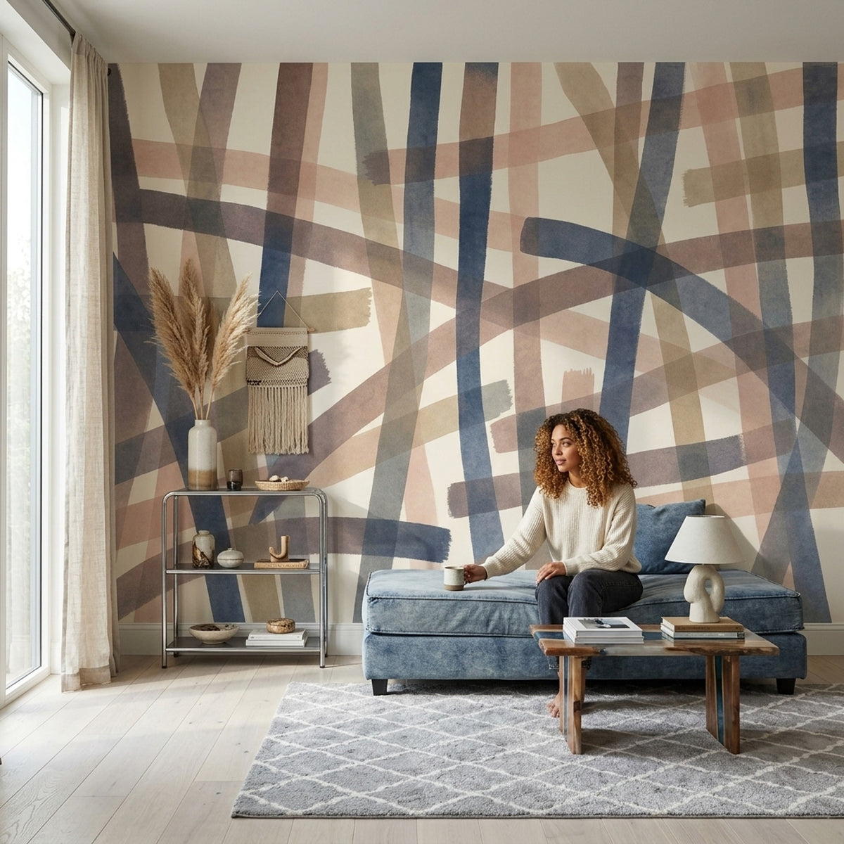 Abstract Brushstroke Stripes Wallpaper Geometric Watercolor Wall Mural