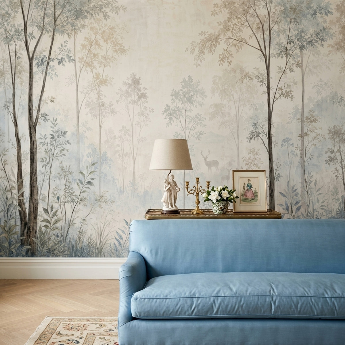 Misty Forest Deer Wallpaper Watercolor Woodland Wall Mural