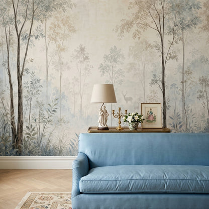 Misty Forest Deer Wallpaper Watercolor Woodland Wall Mural
