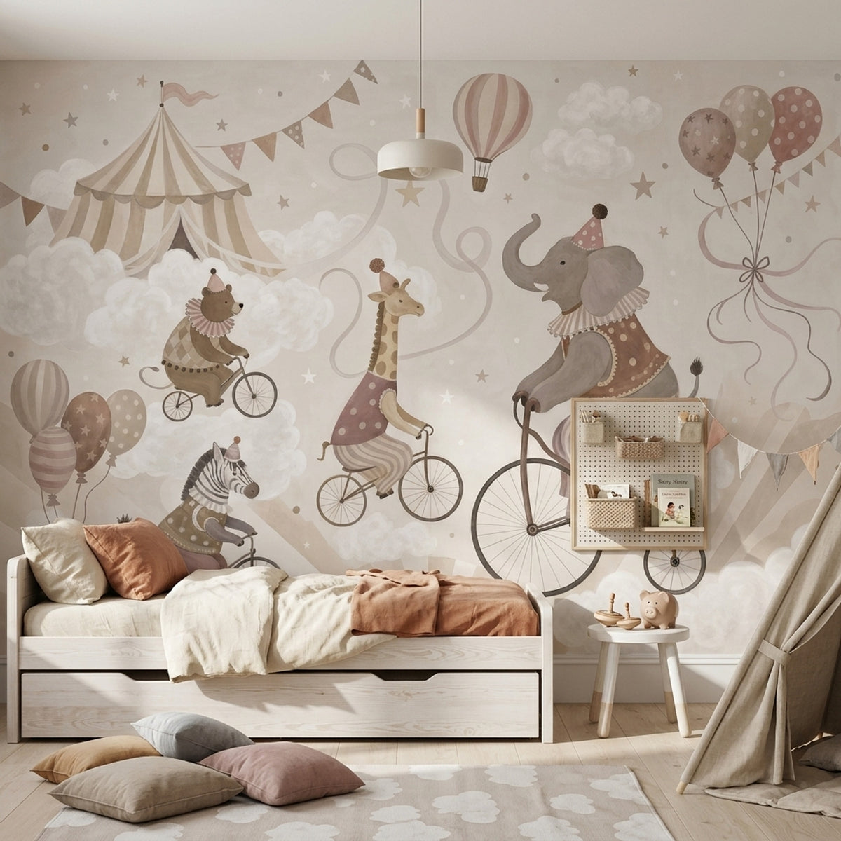 Circus Animals Wallpaper Hot Air Balloon Wall Mural