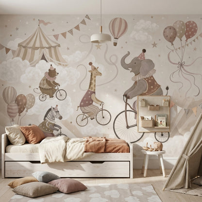 Circus Animals Wallpaper Hot Air Balloon Wall Mural