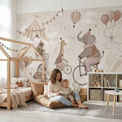 Circus Animals Wallpaper Hot Air Balloon Wall Mural