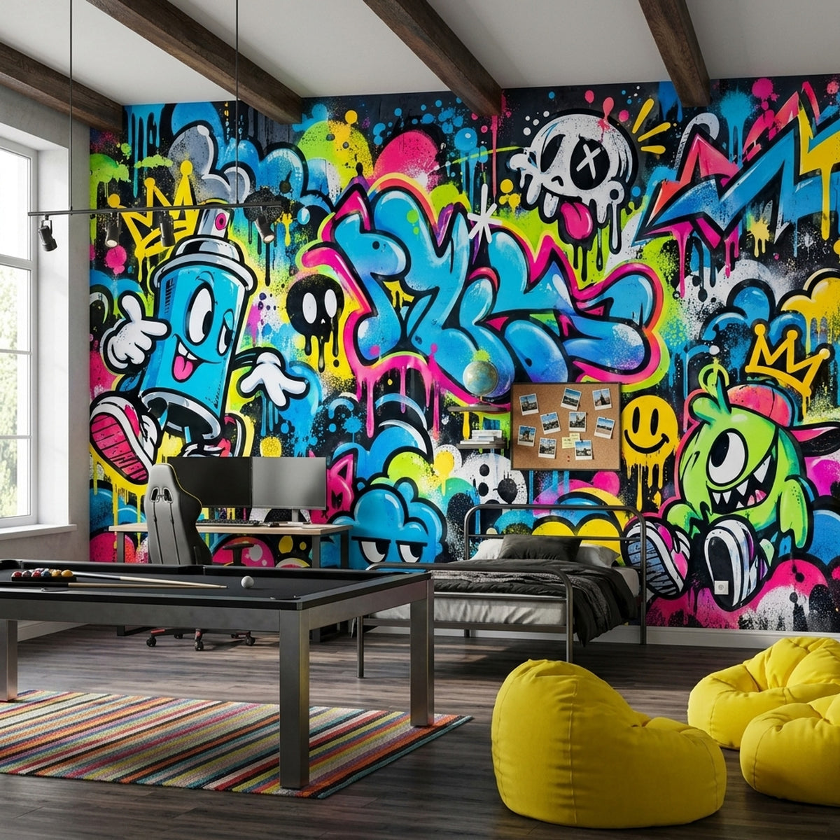 Neon Graffiti Characters Wallpaper Urban Street Art Wall Mural