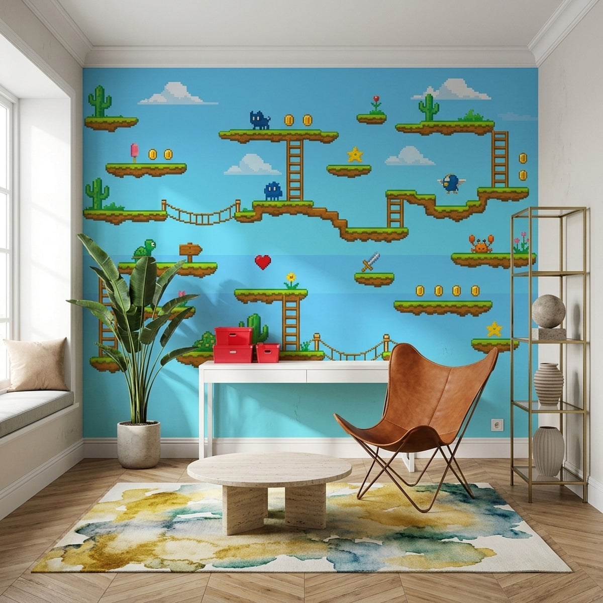 Pixel Art Platform Game Wallpaper Floating Islands Wall Mural