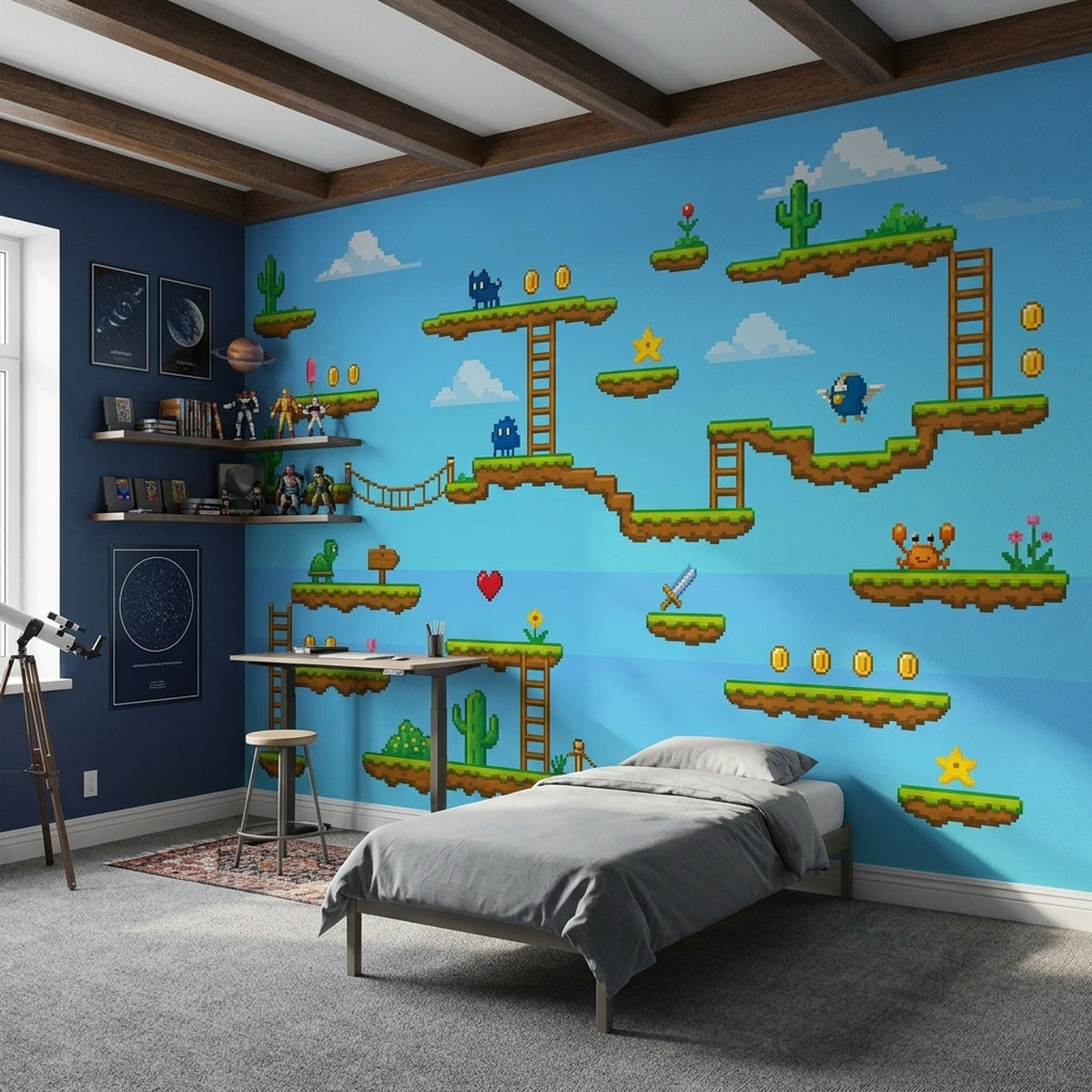 Pixel Art Platform Game Wallpaper Floating Islands Wall Mural