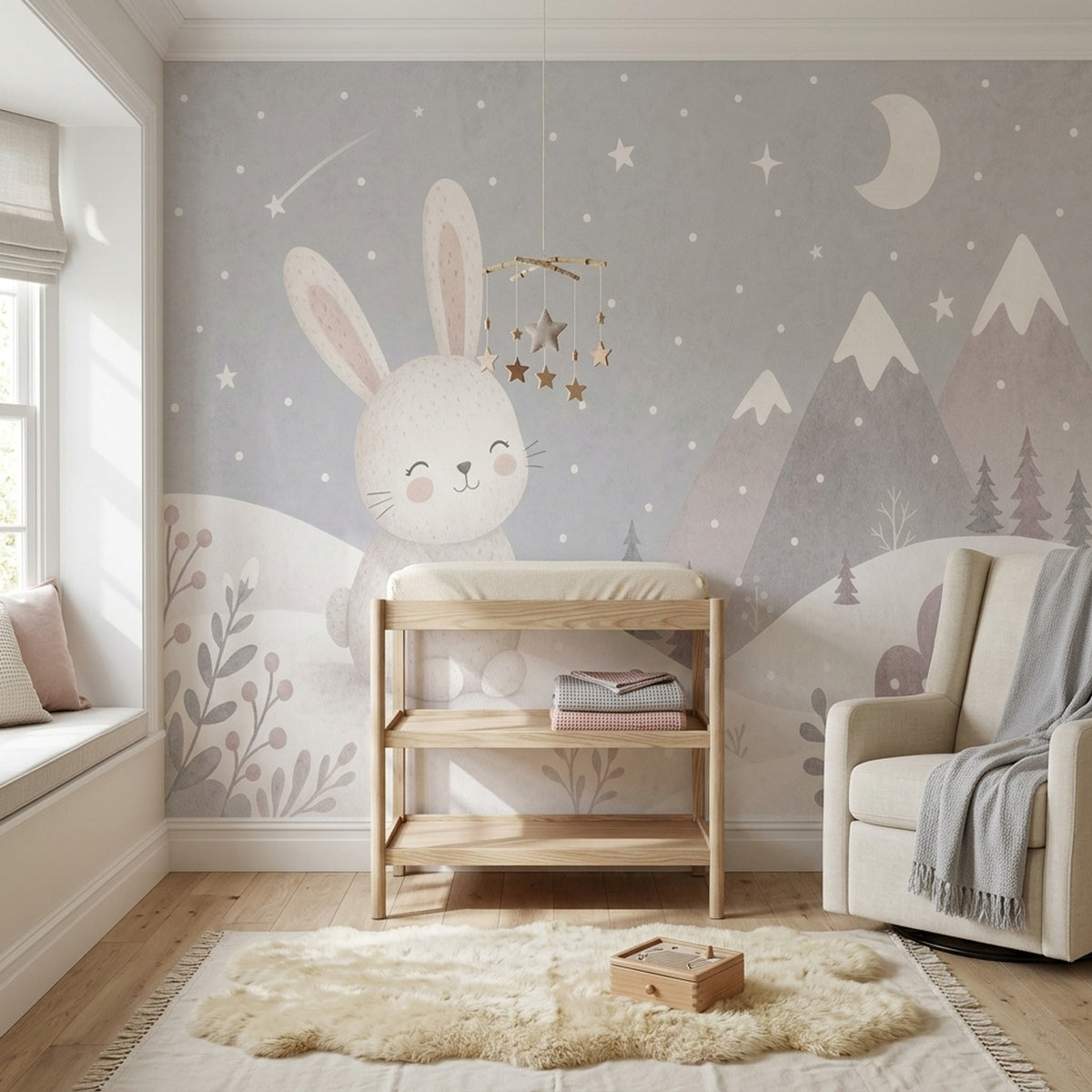 Bunny Winter Landscape Wallpaper Scandinavian Nursery Wall Mural