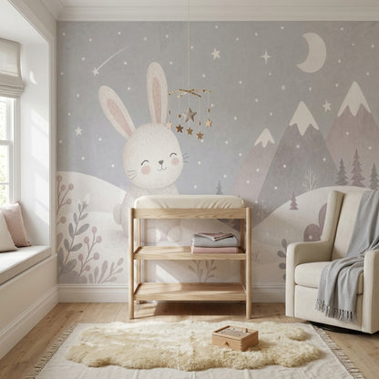 Bunny Winter Landscape Wallpaper Scandinavian Nursery Wall Mural
