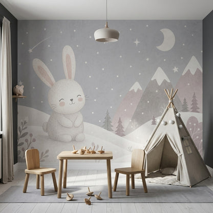 Bunny Winter Landscape Wallpaper Scandinavian Nursery Wall Mural