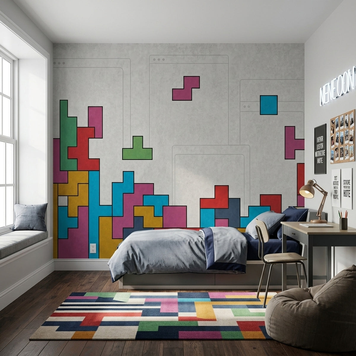 Geometric Block Shapes Wallpaper Concrete Texture Wall Mural