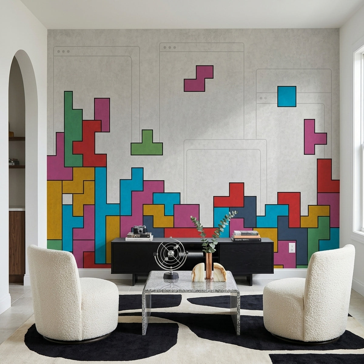 Geometric Block Shapes Wallpaper Concrete Texture Wall Mural