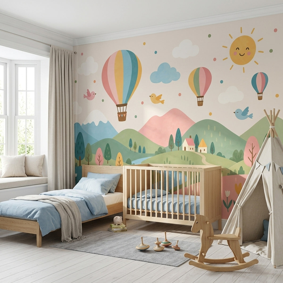 Hot Air Balloons Wallpaper Pastel Landscape Wall Mural