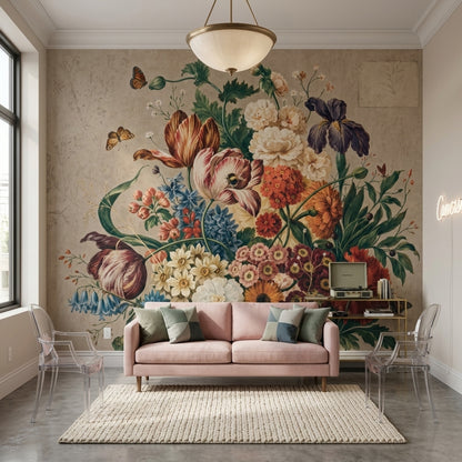 Vintage Flower Bouquet Wallpaper Paper Texture Wall Mural