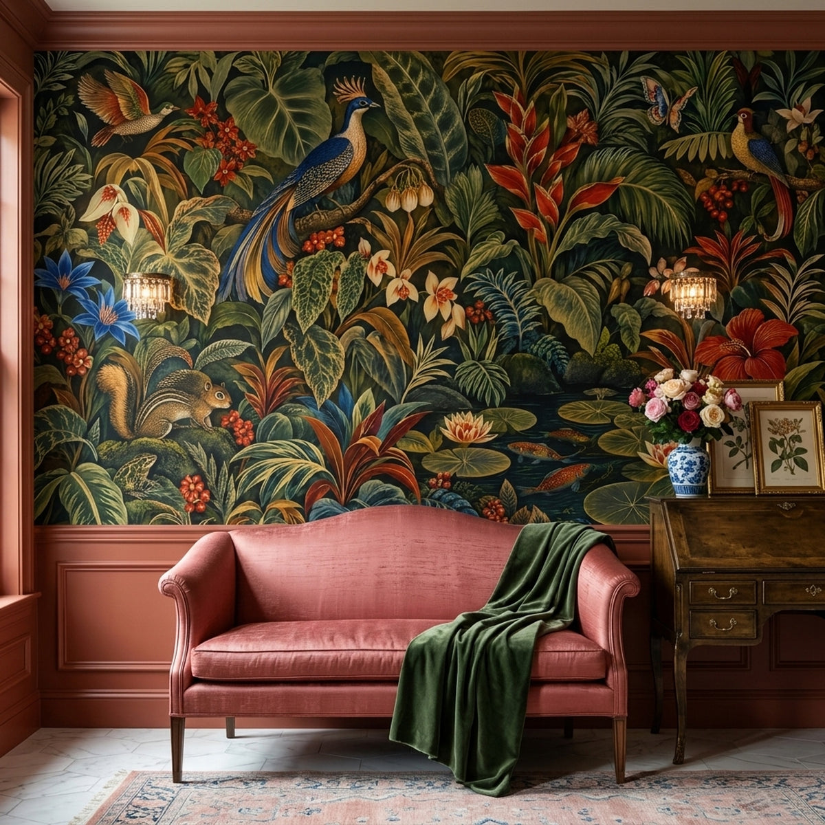 Dark Tropical Jungle Wallpaper Exotic Birds And Pond Lilies Wall Mural