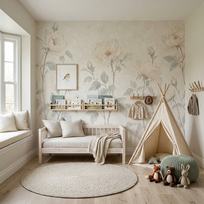Watercolor Roses Wallpaper Ivory Botanical Wall Mural