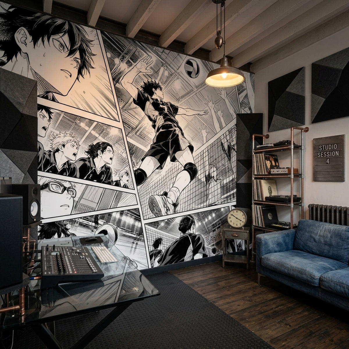 Manga Volleyball Match Wallpaper Black And White Sports Wall Mural