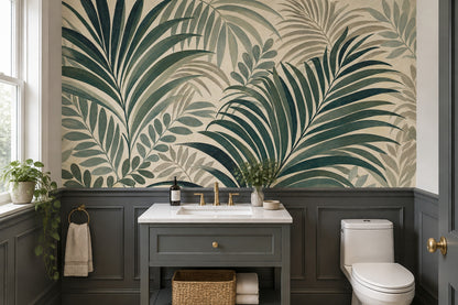 Layered Palm Leaves Wallpaper Cream Botanical Wall Mural