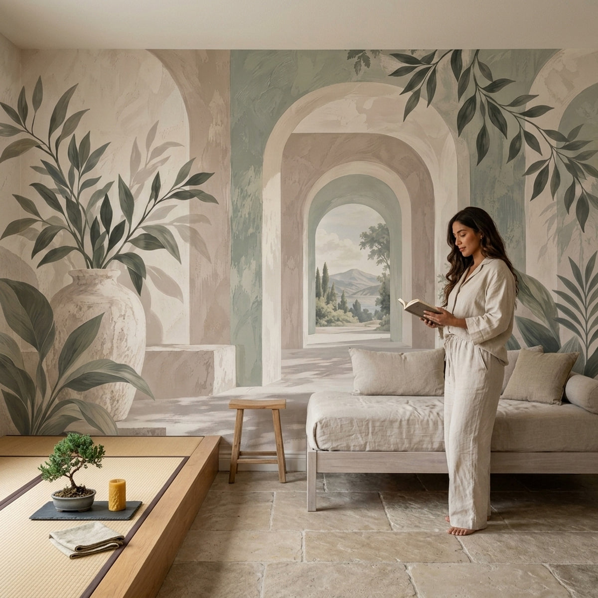 Mediterranean Arched Corridor Wallpaper Tuscan Villa Wall Mural