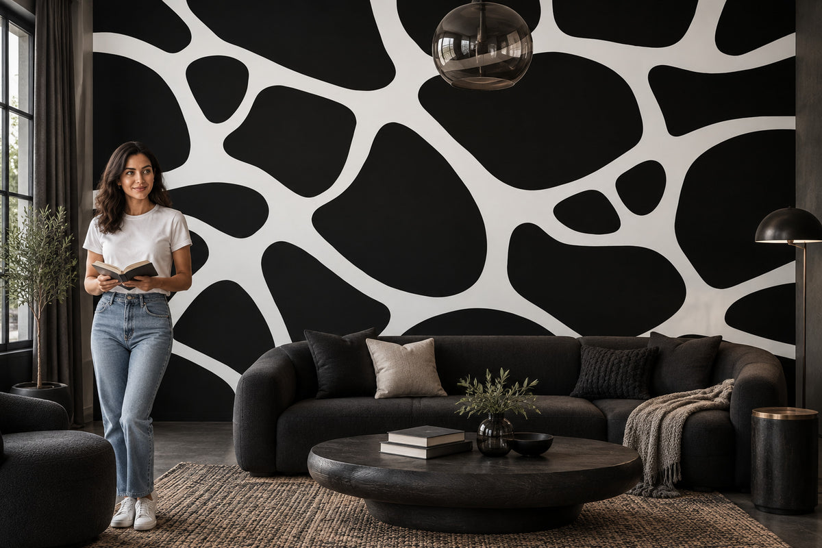 Black And White Abstract Spots Wallpaper Organic Shapes Wall Mural