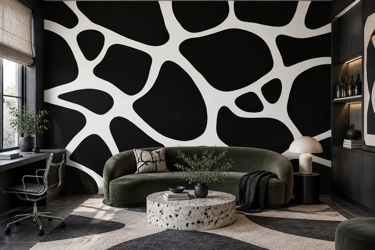 Black And White Abstract Spots Wallpaper Organic Shapes Wall Mural