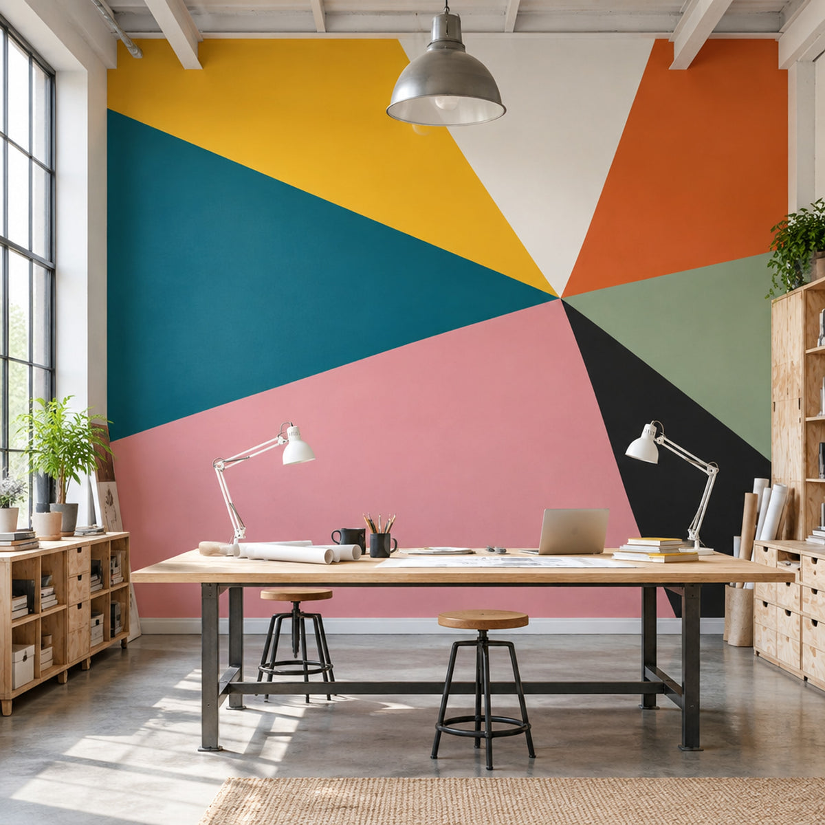 Abstract Geometric Burst Wallpaper Mid Century Modern Color Block Wall Mural