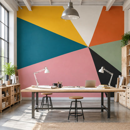 Abstract Geometric Burst Wallpaper Mid Century Modern Color Block Wall Mural