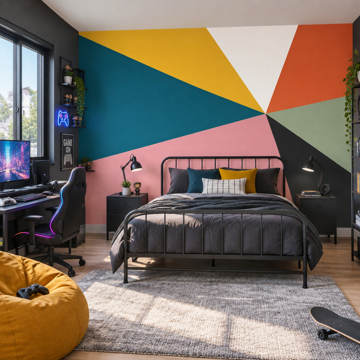 Abstract Geometric Burst Wallpaper Mid Century Modern Color Block Wall Mural
