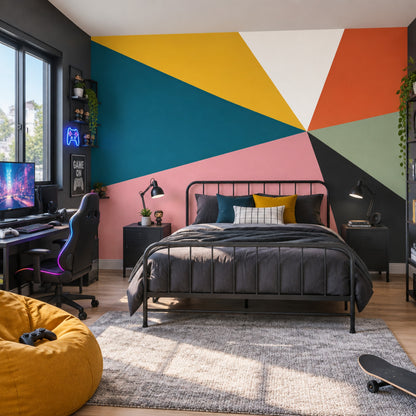 Abstract Geometric Burst Wallpaper Mid Century Modern Color Block Wall Mural