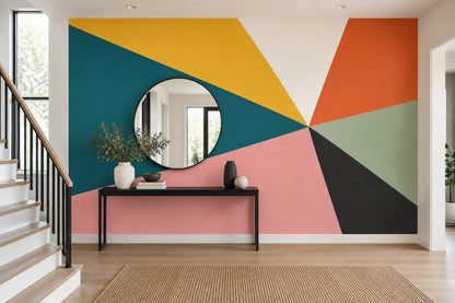 Abstract Geometric Burst Wallpaper Mid Century Modern Color Block Wall Mural