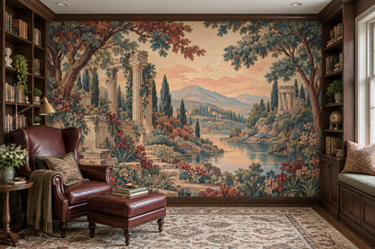 Classical Ruins Landscape Wallpaper Sunset River Wall Mural
