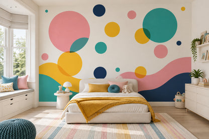 Colorful Abstract Circles Wallpaper Mid Century Modern Wall Mural