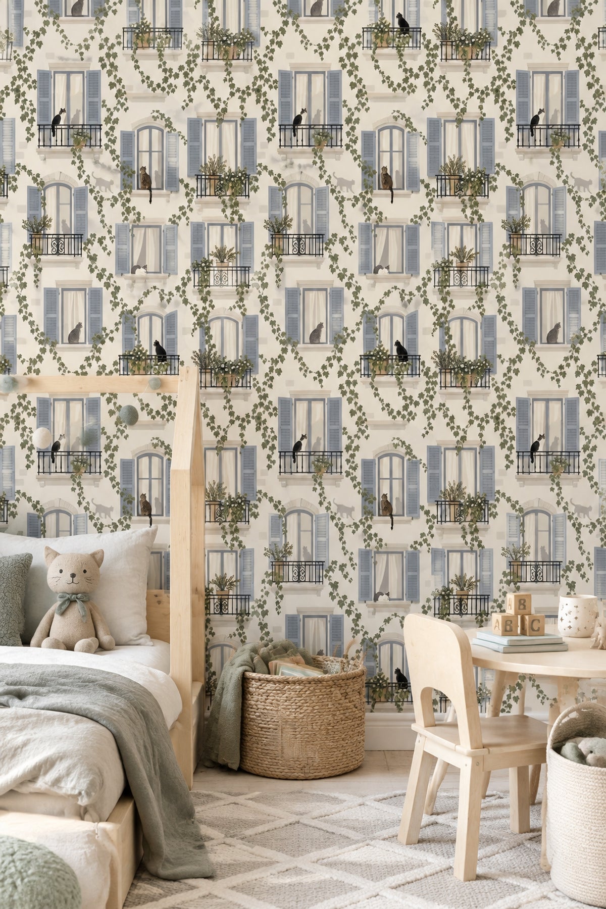 Paris Apartment Windows Wallpaper Cats And Ivy Pattern