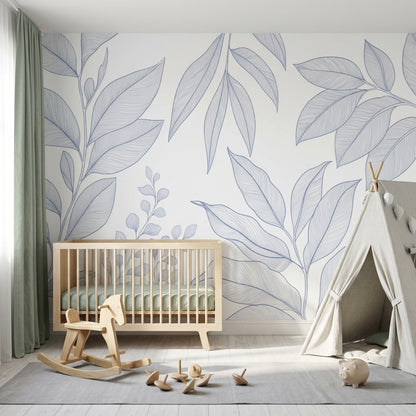 Minimalist Leaf Branches Wallpaper White Background Wall Mural