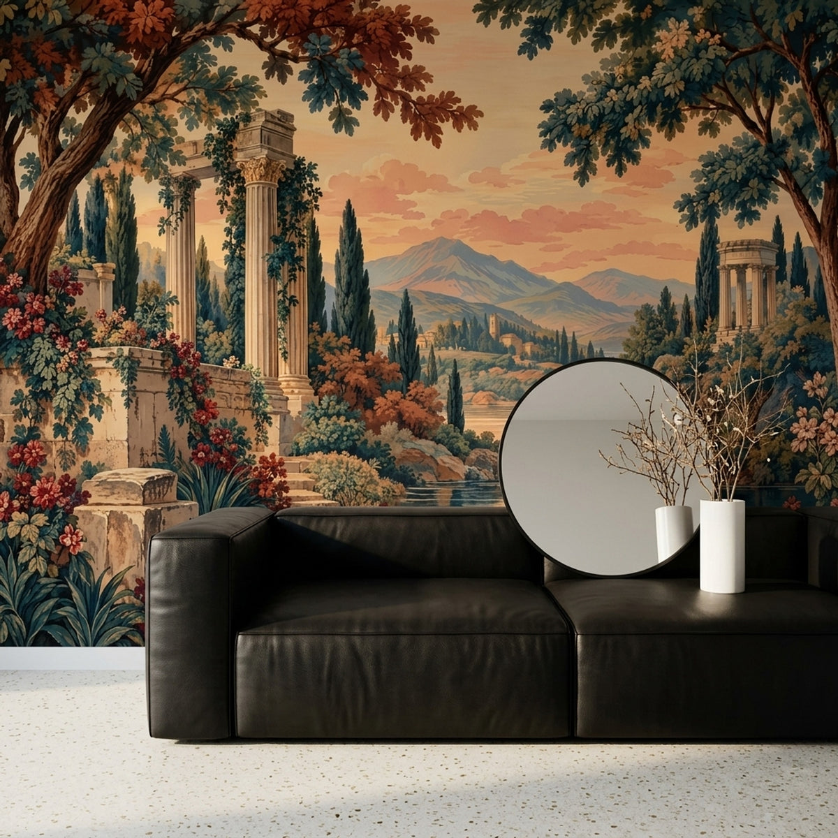 Classical Ruins Landscape Wallpaper Sunset River Wall Mural