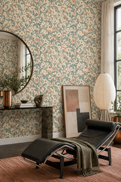 Serpent Botanical Wallpaper Sage Green Vintage Celestial Pattern