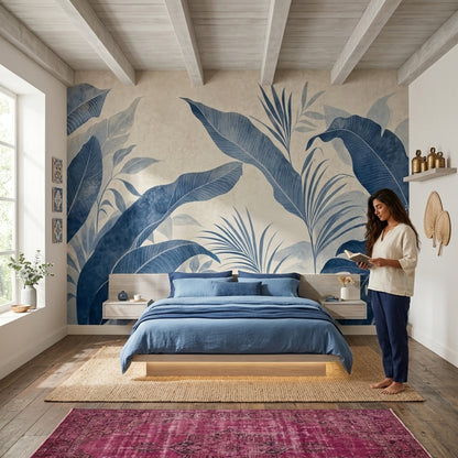 Tropical Leaves Wallpaper Grunge Texture Wall Mural