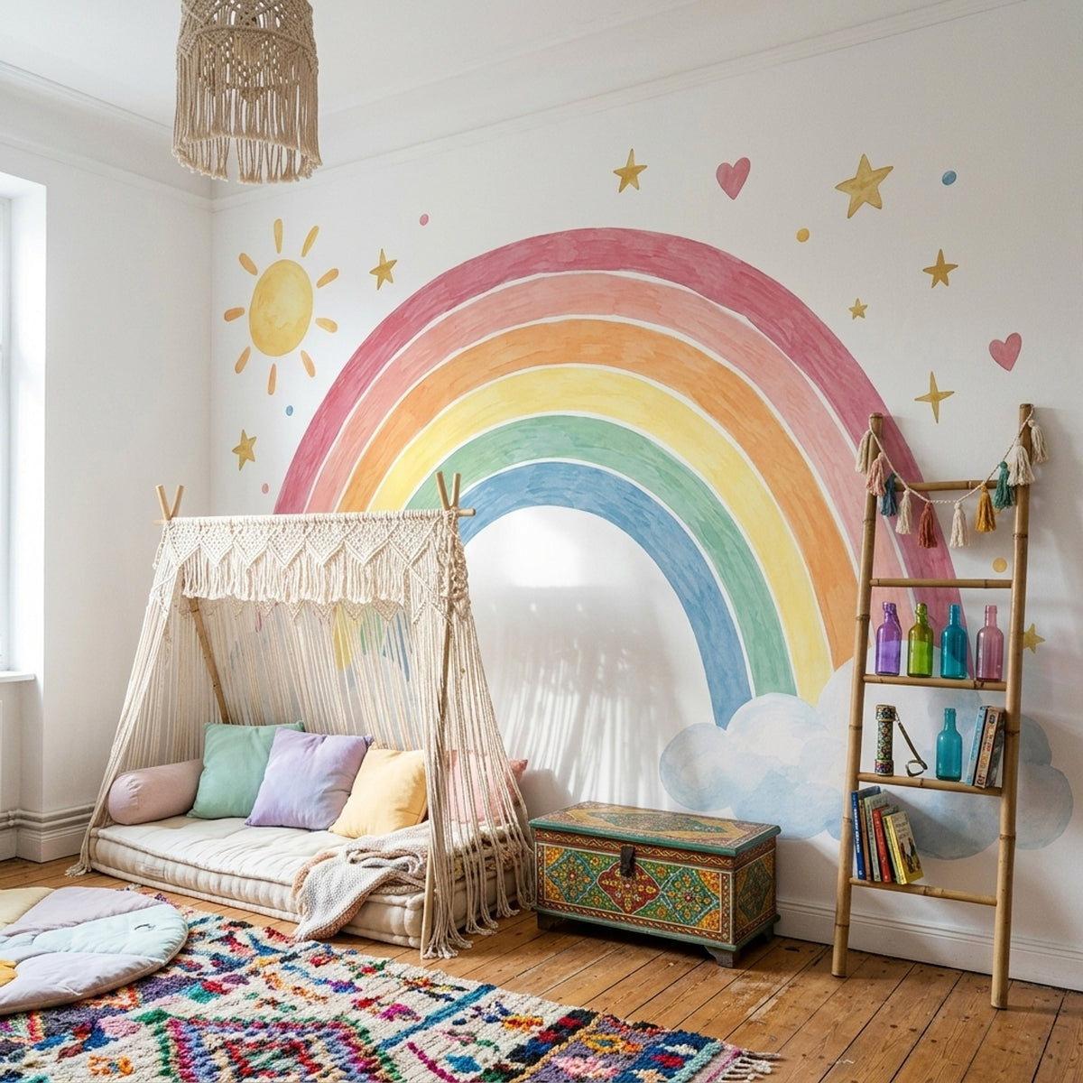 Watercolor Rainbow Wallpaper Pastel Clouds Wall Mural