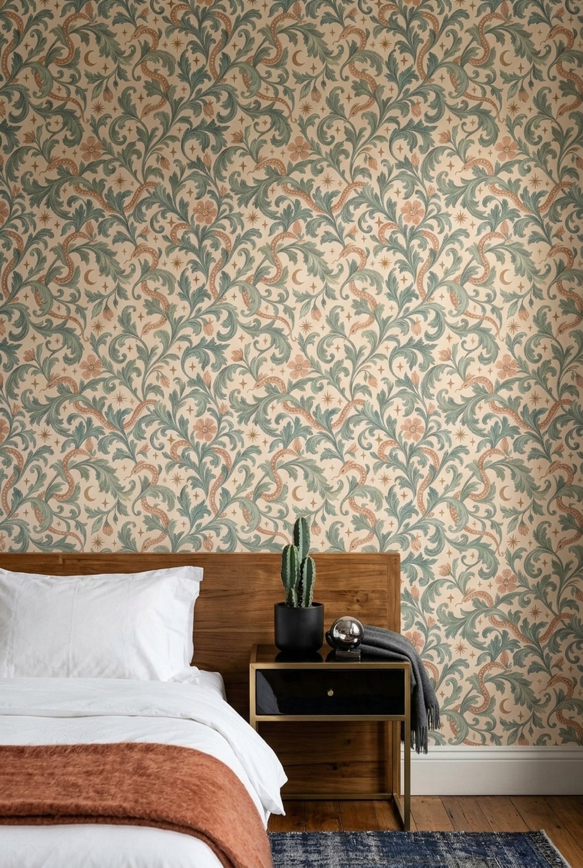 Serpent Botanical Wallpaper Sage Green Vintage Celestial Pattern