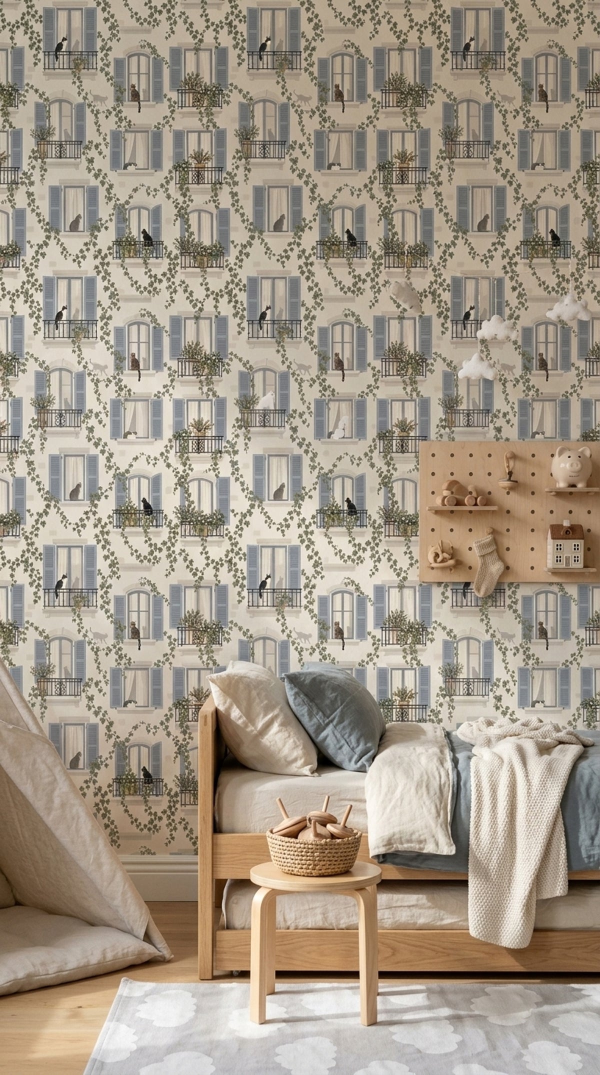 Paris Apartment Windows Wallpaper Cats And Ivy Pattern