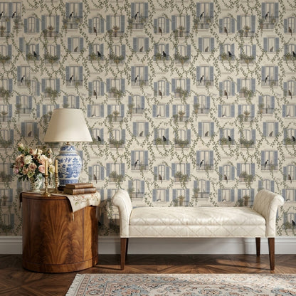 Paris Apartment Windows Wallpaper Cats And Ivy Pattern