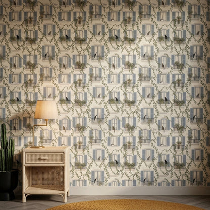 Paris Apartment Windows Wallpaper Cats And Ivy Pattern