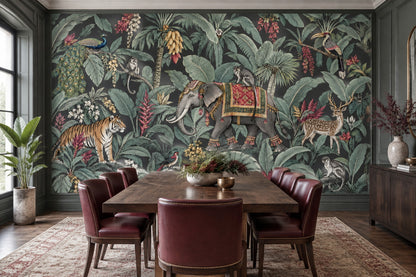Dark Tropical Jungle Wallpaper Exotic Animals Wall Mural